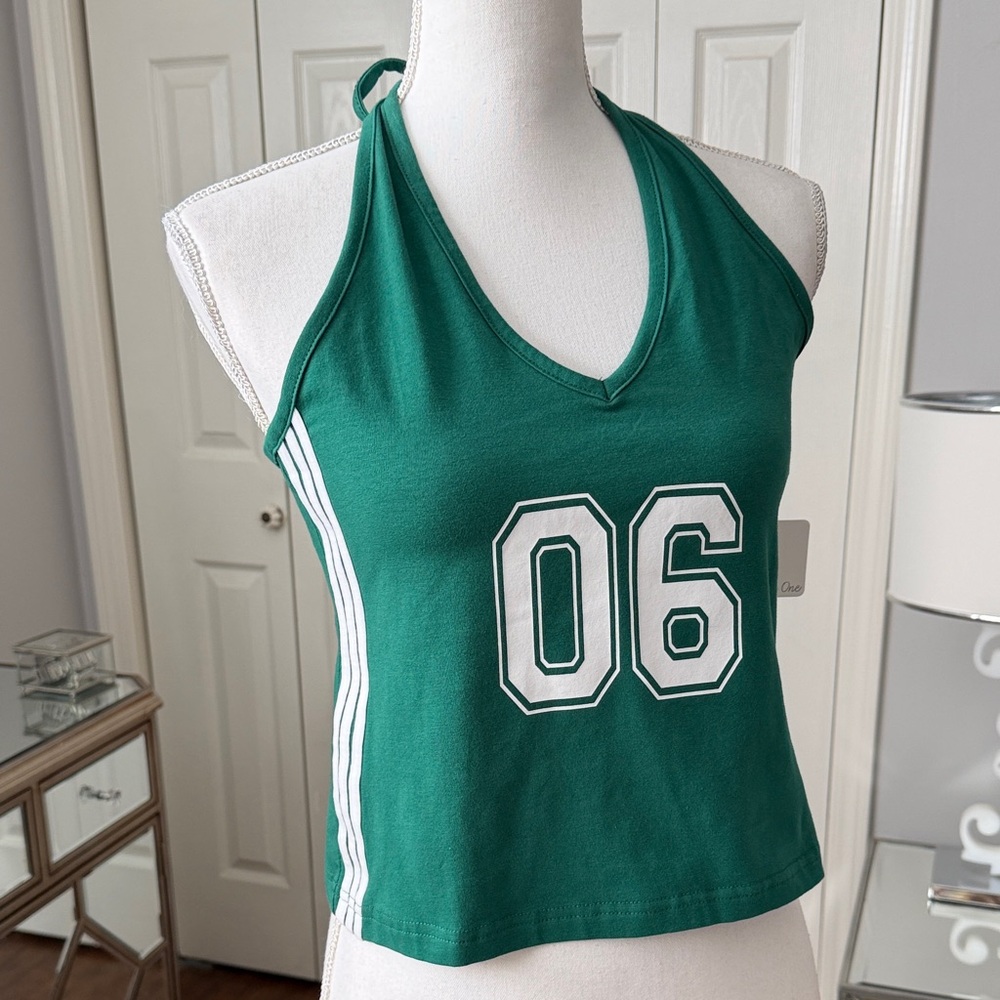 Rebellious One Green Halter Tank Top w/ '06' Graphic - So Cute Sz L